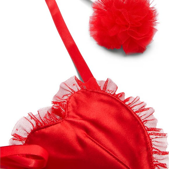 Victoria's Secret Red Satin Tulle Pom poms Heartbreaker Lingerie Set - Picture 4 of 6